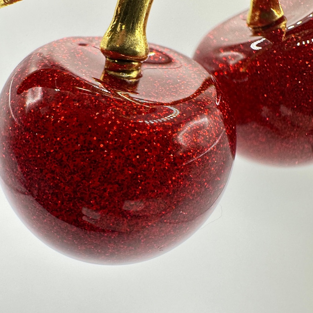 Cherry Glitter Keychain with Gold Accents